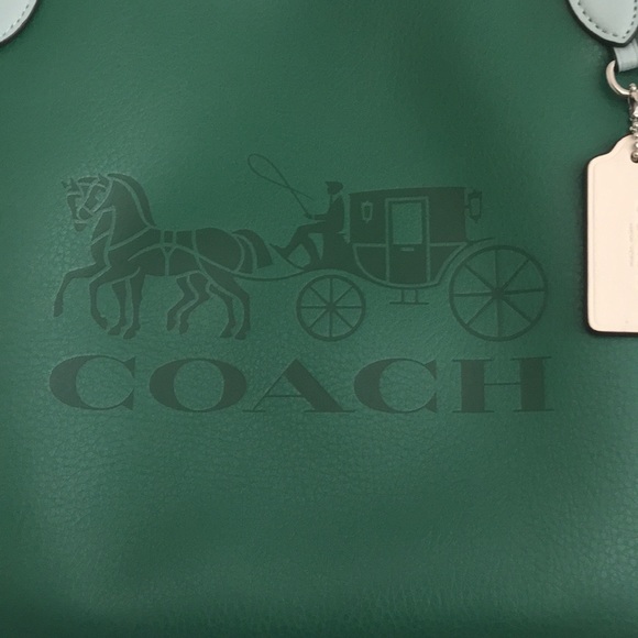 🌺HP🌺 Coach Tote Colorblock with Horse Carriage Pebble Leather Green Multi NWT - Picture 3 of 8